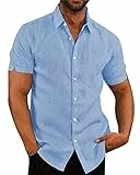 AUDATE Herren Kurzarm Hemden Casual Button Down Hemd Sommer Beach Shirt Blau XXL
