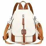 ALTOSY Weiches Echtes Leder Rucksack Tasche Damen Convertible Rucksäcke Umhängetasche (S85 Beige/Braun)