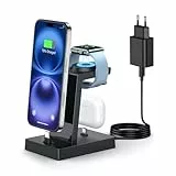 Ladestation für mehrere Geräte – ADADPU 30W USB C Schnellladestation,3 in 1 Kabelloser Ladeständer für Apple Watch 11/10/9/8/7/6/5/4/3/2/SE Ladegerät für iPhone 17 16 15, Ohrhörer mit USB-C Anschluss