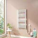 Heilmetz Smart WiFi Badheizkörper Elektrisch 100x50cm Elektrischer Handtuchtrockner mit Thermostat und Timer-Funktion Gerade Handtuchheizkörper Weiß 500W