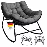 STEELSØN Veldora Schaukelstuhl – XXL Schaukelsessel outdoor/indoor – ergonomischer Gartensessel gepolstert - handgeflochtener Polyrattan - Loungesessel wetterfest & rutschfest – bis 125 kg - anthrazit