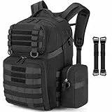 Tzowla Militar Taktischer Rucksack wasserdicht, Reisen Laptop Armee Molle Rucksack Damen Herren mit kleinen abnehmbaren Tasche, Armee 3 Tage Angriff Pack Tasche-schwarz