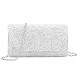 BAIGIO Elegante Clutch Damen Spitze Abendtasche Damen Lovely Clutch Tasche Elegant Handtaschen Spitze Brauttasche Schultertasche für Hochzeit Party Cocktail Weiße