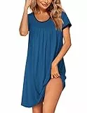 Ekouaer Nachthemd Damen große größen Sleepshirt Kurzarm Nachtwäsche Kurz Bigshirts Locker Nightie Rundhals, Pfaublau, XXXL
