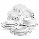VEWEET Geschirrset 6 Personen, ZOEY 24-teilig Porzellan Geschirr Set, Tafelservice Kombiservice mit je 6 Speiseteller, Dessertteller, Suppenteller und Müslischalen, Tafelservice 6 Personen
