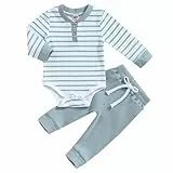 JiAmy Baby Jungen Kleidung Langarm Gestreift Body Strampler + Hose Outfit Set Neugeborene Weiche Baumwolle Babykleidung 0-3 Monate Blau