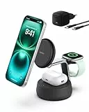 Belkin UltraCharge Pro Qi2.2 Induktive Ladestation, 25W, 3 in 1 Ladegerät MagSafe Kompatibel, Wireless Charger für iPhone 17, Air, Apple Watch, AirPods, Pixelsnap mit Lüfter, 45-W-Adapter – Schwarz