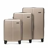 WITTCHEN Stripes Line Kofferset 3-teilig | ABS-Hartschalenkoffer, 4 Rollen 360° | Koffer Set Handgepäck/Mittel/Groß (36/65/96 l) | Zahlenschloss & Teleskopgriff | Farbe: Gold