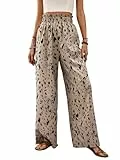 GORGLITTER Lockere Hosen Damen Elegant Weite Hose Boho Strandhose mit Weites Bein Hohe Taille Stoffhose mit Gummizug Lang Freizeithose Aprikosenfarben S