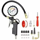 URAQT Reifenfüll-Messgerät, 220PSI Multifunktional Reifenfüller Reifendruckprüfer, Luftdruckprüfer mit Ventil Kern Werkzeug, Kompressor Zubehör I Reifendruck-Prüfer für Auto, Motorrad, Lkw uvm
