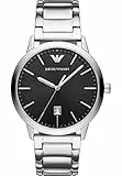 Emporio Armani Herrenuhr, DreizeigerDatumswerk, 43 mm silbernes Edelstahlgehäuse mit Edelstahlarmband, AR11310