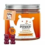 Queen of Iron Power Complex – Energie & Vitalitäts-Gummibärchen - Eisen mit Vitamin B12, B1, B6, C, D, Jod – 30 Stück (1-Monats-Vorrat) - zuckerfrei, vegan – Bears with Benefits