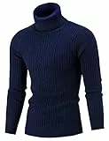 AIDEAONE Stehkragenpullover Rollkragenpullover mit Stehkragen Herren Dunkelblau Rollkragenstrickpullover Männer Pulli Strickpullover Unterziehrolli Slim Fit S