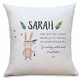 OWLBOOK Hase Boho Flauschige Kissenhülle mit Spruch Personalisiert mit Namen Geschenke Geschenkideen für Mädchen zum Geburtstag Geburt Baby Kind