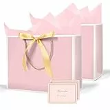 AMFUN Geschenktüten, 2 Stück Papiertüten mit Schleifenbändern + 2 Grußkarten + 4 Seidenpapier, Kreuzbodenbeutel, Geschenktaschen Groß mit Henkel für Geburtstag Hochzeit Feier Party