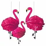 amscan Fluffy Papier Pompons Ø 49,5 cm - 3 Stück | Flamingo Pink