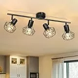 Dehobo Deckenlampe Schwarz E14 Deckenstrahler 4 Flammig Deckenspots LED Schwenkbar 350° Wandleuchte innen Matt Metall für Küche Wohnzimmer Schlafzimmer Max. 40 Watt [Ohne Leuchtmittel]