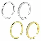 WillTen 4Pcs Gemischte Farbe Zehenring Edelstahl einstellbar Biegung offener Zehenring, Blume Pfeil Blatt CZ Zehenschwanz Ring Sommer Strand Fuß Schmuck Set für Frauen Männer