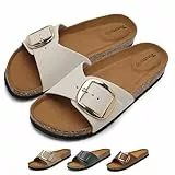 Torotto Pantoletten Damen Sandalen Latschen Schlappen Hausschuhe Bequeme Verstellbare Schnalle(weiß,40 EU)