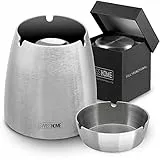 SWISSHOME® - Geruchsdichter XL Aschenbecher mit Deckel - 2 in 1 - für Drinnen & Draußen aus Edelstahl in Premium Geschenkbox