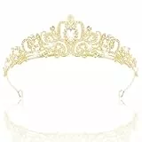 Tiara Kristallkrone mit Strasskamm Silber Strass Tiara Hochzeit Tiara Hochzeit Braut Strass Krone für Geburtstags Hochzeit Abschlussball Prinzessinnenpartys (Gold B)