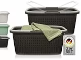 Hausfelder Wäschewanne mit Henkel 58x37x25cm, Wäschekorb groß 2er Set, Wäschekörbe stabil mit Griff aus Kunststoff 35l (Anthrazit-Schwarz, 2 Wannen)