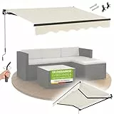 Juskys Gelenkarmmarkise 350 x 300 cm, UV40+ & wasserabweisend, mit Kurbel & Wandhalterung Länge + Winkel einstellbar, Markise für Terrasse & Balkon, Sonnenschutz Balkonmarkise Gelenkmarkise, Beige