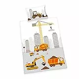 Klaus Herding GmbH Baby Best Kleinkinder-Bettwäsche-Set, Jana Baustelle Wendemotiv, Bettbezug 100 x 135 cm, Kopfkissenbezug 40 x 60 cm, Baumwolle/Renforcé, 2485207063, Mehrfarbig