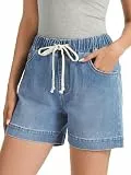 Alaster Queen Damen Shorts Freizeit High Waist Shorts Für Damen Verstellbare Taillie Für Figurbetonung Langlebiger Denim Shorts Blau L