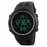 JewelryWe Herrenuhr Multifunktionale Digital Armbanduhr: 5ATM Wasserdicht Elektronische Digitaluhr Herren Schwarz Silikonarmband Große Outdoor Sport Uhr mit LED-Beleuchtung, Kalender, Stoppuhr, Alarm