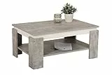 Hela Tische, Couchtisch Sofatisch Tim, Holzwerkstoff melaminbeschichtet, farbiger Tischkranz, Betonoptik/Weiß, große Ablage, 90x60x41cm