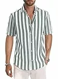 Meilicloth Gestreiftes Hemd Herren Kurzarm Freizeithemd Sommer Casual Regular Fit Grün Weiß XXL