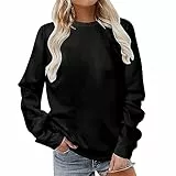 Komiseup Longshirt Damen Sport Langarm Sweatshirt Basic Rundhals Pullover ohne Kapuze Elegant Einfarbig Langarmshirt Locker Casual Oberteil Herbst Winter Baumwolle Pulli Teenager Mädchen Streetwear