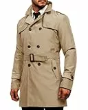 Runcati Trenchcoat Herren Slim Fit Zweireiher Mantel Mittellang klassisch Business Casual Coat Herbst winddicht Mantel,Khaki,XL