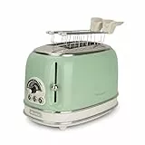 Ariete Vintage 155, 2-Scheiben-Toaster, Retro Toaster mit 6 Toaststufen, Automatischer Auswurf, Auftaufunktion, Herausnehmbares Krümelfach, Gehäuse aus Edelstahl, mit Sandwichzangen, 810W, Vert