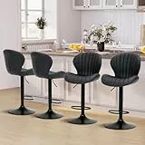 COLAMY Barhocker 4er Set, 360° Drehbarer Höhenverstellbarer Barstühle, Moderne Kücheninsel Barstools mit Rückenlehne, PU-Kunstleder Barstühle – Geeignet für Küche, Bar, Esszimmer, Büro, Schwarz