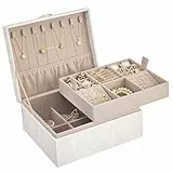 SONGMICS Schmuckkästchen 2 Ebenen, Schmuckkasten mit Griff, flexibles Schmucktablett, Schmuckbox, Schmuckaufbewahrung, schwebender Effekt, 20,5 x 24 x 11 cm, Geschenkidee, cremeweiß JBC165W101