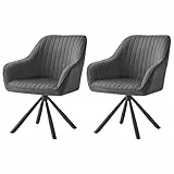 SONGMICS Esszimmerstuhl 2er Set, Küchenstuhl, Sessel drehbar, Samt, Polsterstuhl mit Armlehnen, bis 120 kg belastbar, Stahlbeine, für Esszimmer Küche, grau-tintenschwarz KDC161G12V1