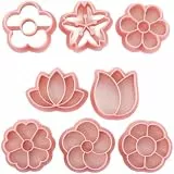 MeevrgR Ausstechformen in Blumenform, 8-teiliges Set, PP-Kunststoff, Backwerkzeuge für Butterkekse und gefüllte Leckereien, leicht zu reinigen, rosa Kit