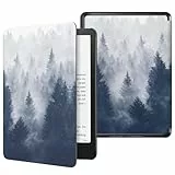 MoKo Hülle für 7' Kindle Paperwhite(12. Gen 2025/2026)&Kindle Colorsoft Signature Edition 2025/2026, Leichte PU-Schutzhülle mit Auto Schlaf/Aufwach PC Rücken für Kindle Paperwhite 2024, Grauer Wald