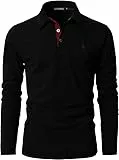 LIUPMWE Poloshirt Herren Langarm Polohemd Giraffe Stickerei Einfarbig Slim Fit T-Shirt M-3XL,Schwarz-09,L