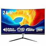 Gawfolk 24,5 Zoll Curved Monitor mit Eingebauten Lautsprechern, 3000R 120Hz PC Gaming Bildschirm Full HD 1920x1080P, HDMI 2.0, VGA, VESA 75 * 75mm
