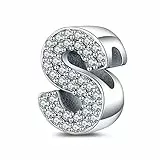LaMenars Buchstabe S Charm 925 Sterling Silber Perlen für Armbänder mit 5A Zirkonia, Geburtstagsschmuck Geschenke Frauen Mädchen