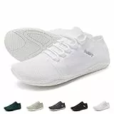 Wizshoe Barfußschuhe Damen Laufschuhe Herren Barfuss Barfuß Sneaker Breite Barfussschuhe Bequem Sommer Barefoot Shoes Sportschuhe Leicht Minimalistische Schuhe Trail Fitness rutschfest Weiß 41 EU