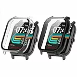 RuenTech Hülle Kompatibel für Nerunsa/Ddidbi/Aptkdoe/Dotn/Sudugo P66 Schutzhülle, mit Kratzfest ​Displayschutzfolie, Hard PC Schutz für LLKBOHA P75/LESHIDO CS08 1.85' Smartwatch (Schwarz+Klar)