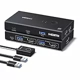 UGREEN HDMI 2.0 KVM Switch 2 PC 1 Monitor 4K@60Hz mit 4 USB 3.0 Ports(3*USB A+ USB C) Tastatur und Desktop-Controller Umschaltung Kompatibel mit Windows/Linux/MacOS