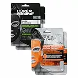 L'Oréal Men Expert Tuchmasken 4er Set für Männer, Feuchtigkeitsspendende Gesichtsmasken gegen Mitesser und Pickel Unreinheiten, Gesichtspflege Geschenkset für Herren, Hydra Energy Pure Carbon, 4 x 30g
