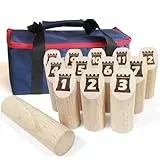 Jac & Mok Kubb Wurfspiel Holz Wurfspiel mit Hartholzstiften inklusive Tragetasche Outdoor Familienspiele Set