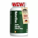 Vitamin D3 K2 hochdosiert Depot - 360 Tabletten - 5000I.E. + Vitamin K2 MK7 100 mcg pro Dosis, 1+ Jahre Vorrat, Vegetarisch，In Deutschland Produziert
