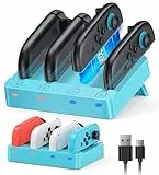 [Fit für Switch 2&1] 8 in 1 Controller Ladestation für Nintendo Switch 2/Switch1/OLED Modell Zubehör, WAXITY Schnelle Magnetische Horizontale Ladegerät für Joy Con 2/1 mit USB Ladekabel(Blau)